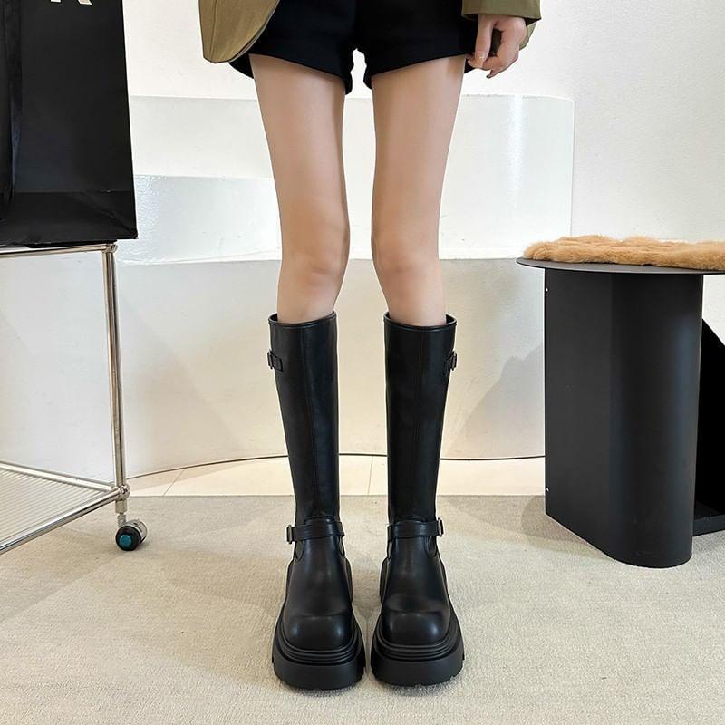 Platform Plain Buckled Tall Boots product image