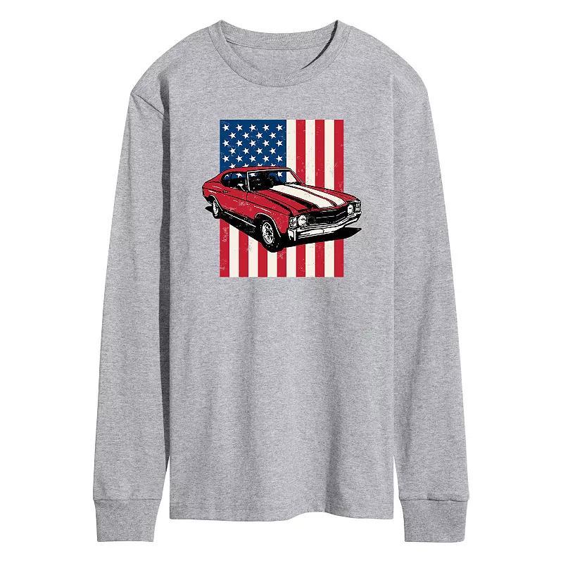 Mens Muscle Car Flag Long Sleeve Graphic Tee Product Image