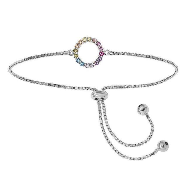 Sophie Miller Sterling Silver Colorful Cubic Zirconia Open Circle Adjustable Bracelet, Womens Multicolor Product Image