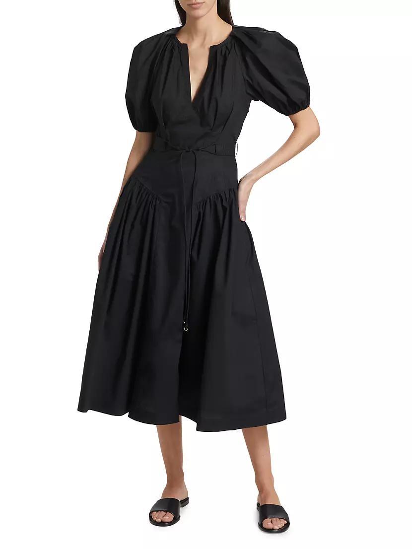 Carina Cotton Puff-Sleeve Midi-Dress Product Image