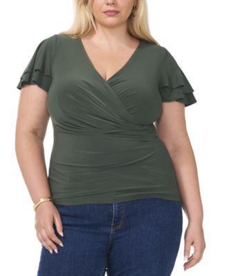 Plus Size Surplice V-Neck Flutter-Sleeve Top Product Image