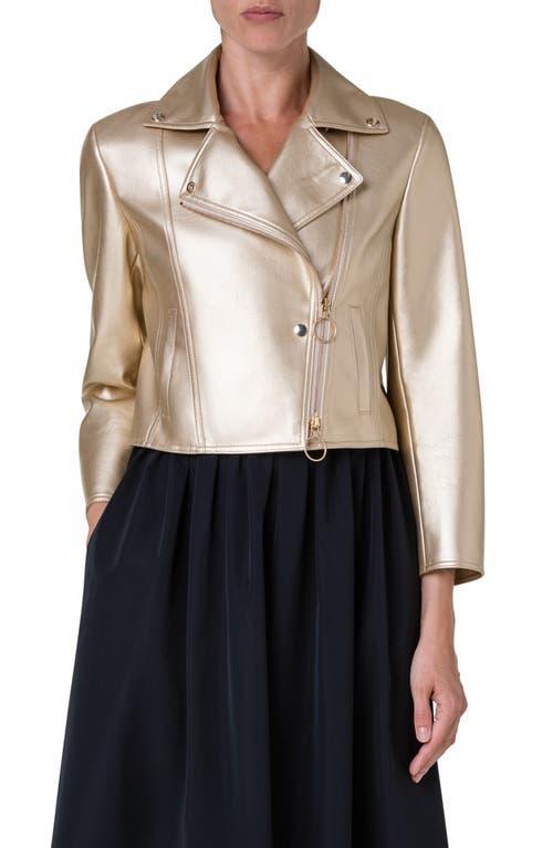 Akris punto Metallic Faux Leather Moto Jacket Product Image