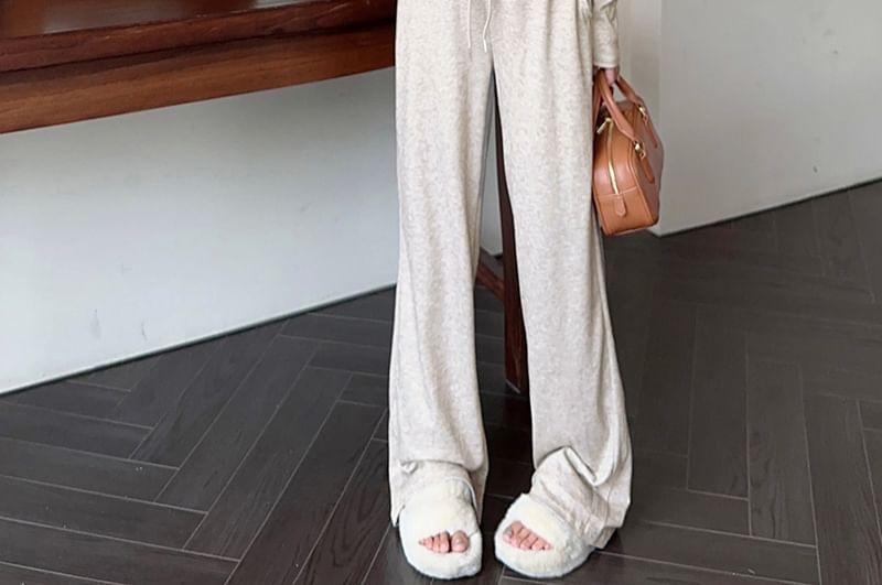 Plain Slim Fit Half-Zip Hoodie / High Rise Wide Leg Sweatpants Product Image