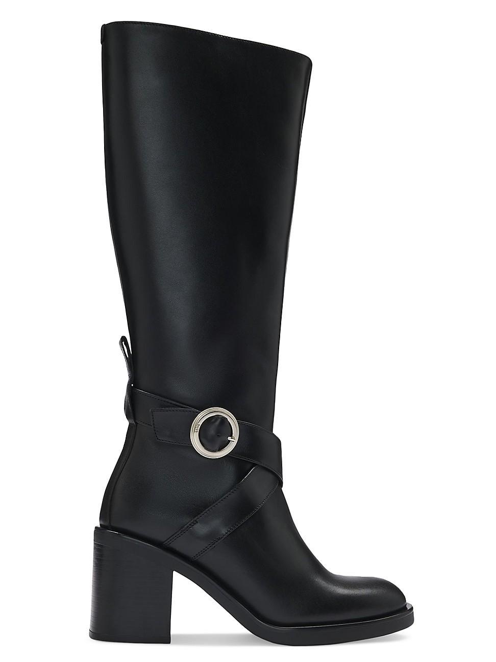 Womens Knee-High Boots in Leather with Buckled Strap product image