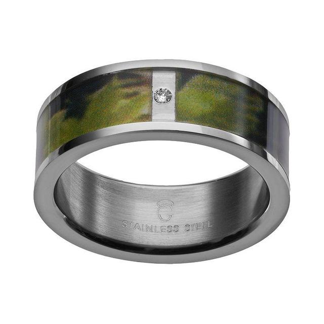 Diamond Accent Stainless Steel Tigerstripe Camouflage Wedding Band - Men, Mens Multicolor Product Image