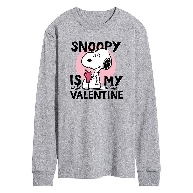 Mens Peanuts Snoopy Is My Valentine Long Sleeve Graphic Tee Grey Gray Product Image