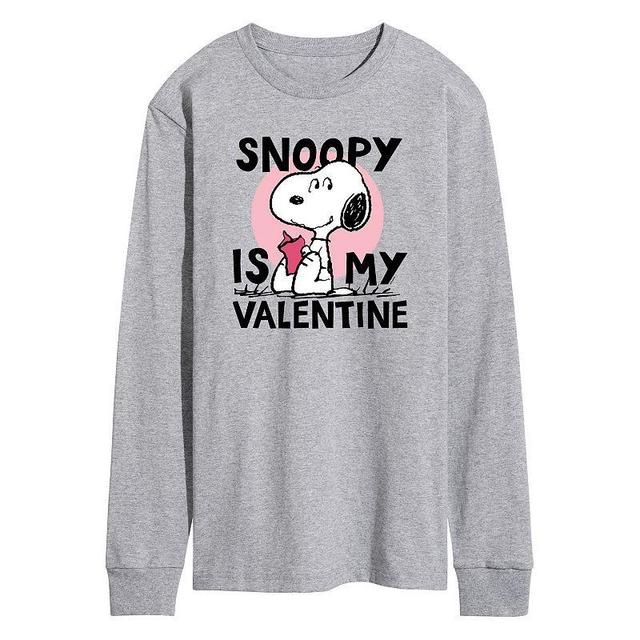 Mens Peanuts Snoopy Is My Valentine Long Sleeve Graphic Tee Grey Gray Product Image