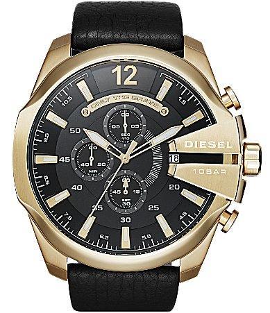 Diesel Mega Chief Leather Strap Chronograph Gold-Tone Stainless Steel Case Watch Product Image