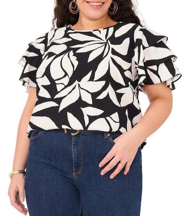 Vince Camuto Plus Size Crew Neck Short Sleeve Floral Blouse Product Image