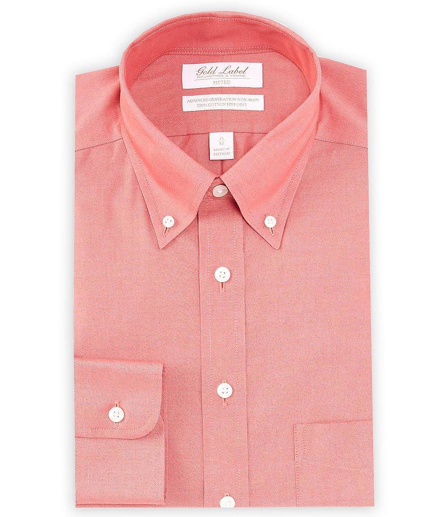 Gold Label Roundtree & Yorke Fitted Non-Iron Button-Down Collar Solid Pinpoint Dress Shirt Product Image