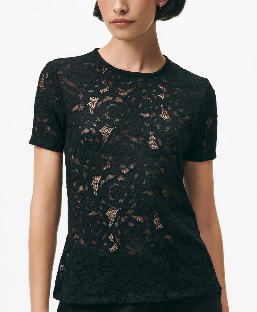 Semi-Sheer Short-Sleeve Top in Floral Lace Product Image