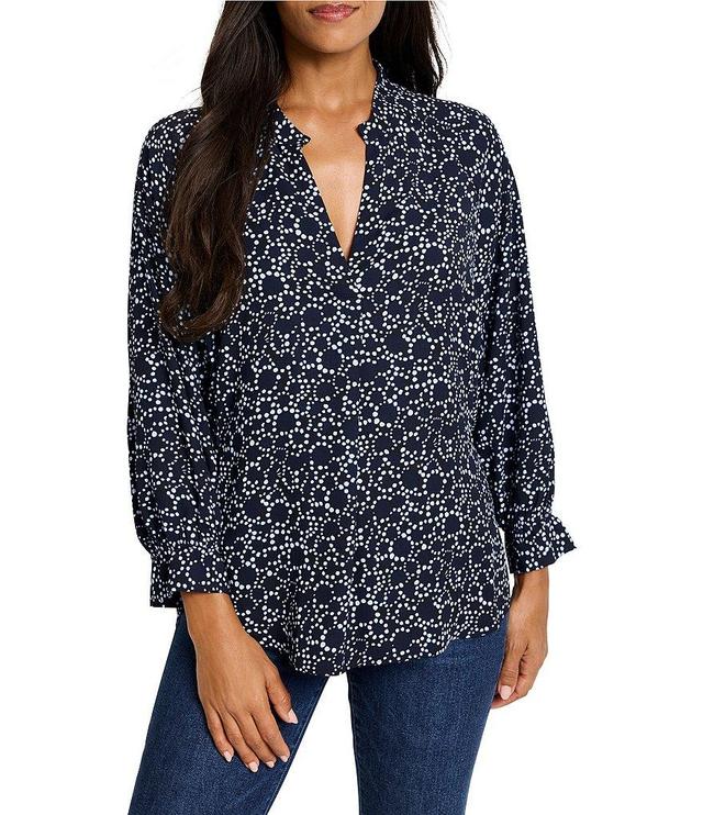 NIC + ZOE Pearl Garden Print Split V-Neck Long Sleeve Back Cinch Top Product Image