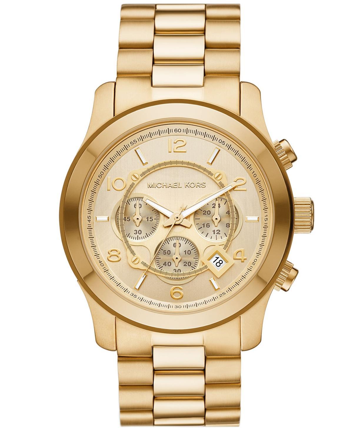 Michael Kors Mens Runway Chronograph Gold-Tone Stainless Steel Bracelet Watch Product Image