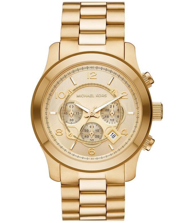 Michael Kors Mens Runway Chronograph Gold-Tone Stainless Steel Bracelet Watch Product Image