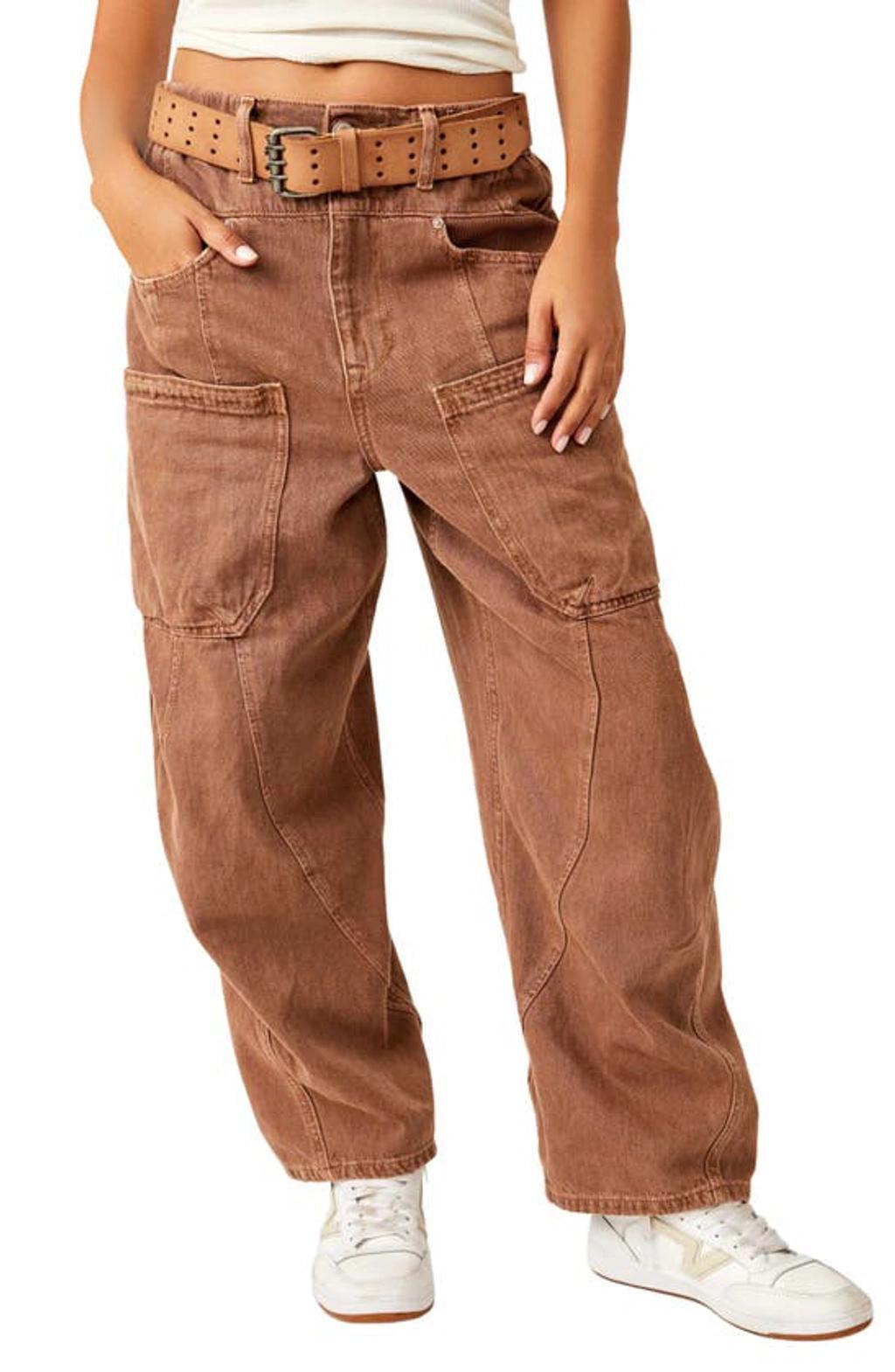 FREE PEOPLE New School Relaxed Straight Leg Cargo Jeans In Tumbleweed Product Image