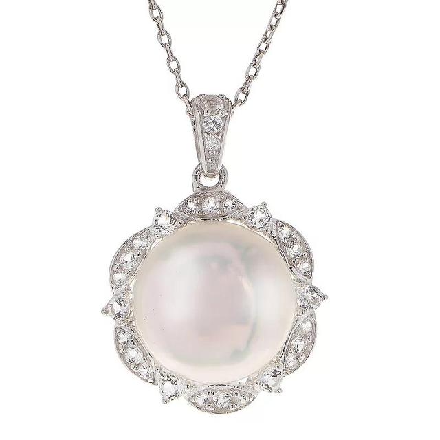 PearLustre by Imperial Sterling Silver Freshwater Cultured Pearl & White Topaz Pendant Necklace, Womens Product Image