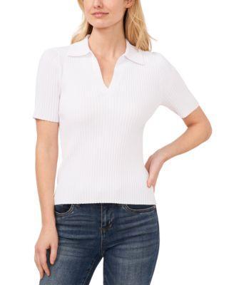 CeCe Womens Short-Sleeve Rib-Knit Polo Sweater Product Image