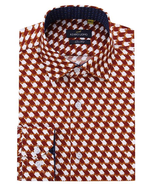 Azaro Uomo Mens Geometric Print Shirt - Brown Multicolor Product Image