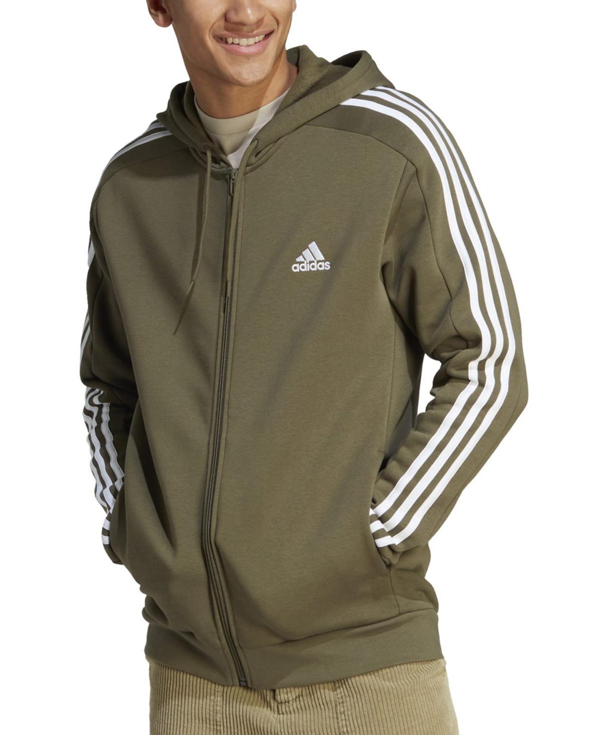 Mens adidas Sportswear Essentials Fleece 3-Stripes Full-Zip Hoodie Med Blue Product Image