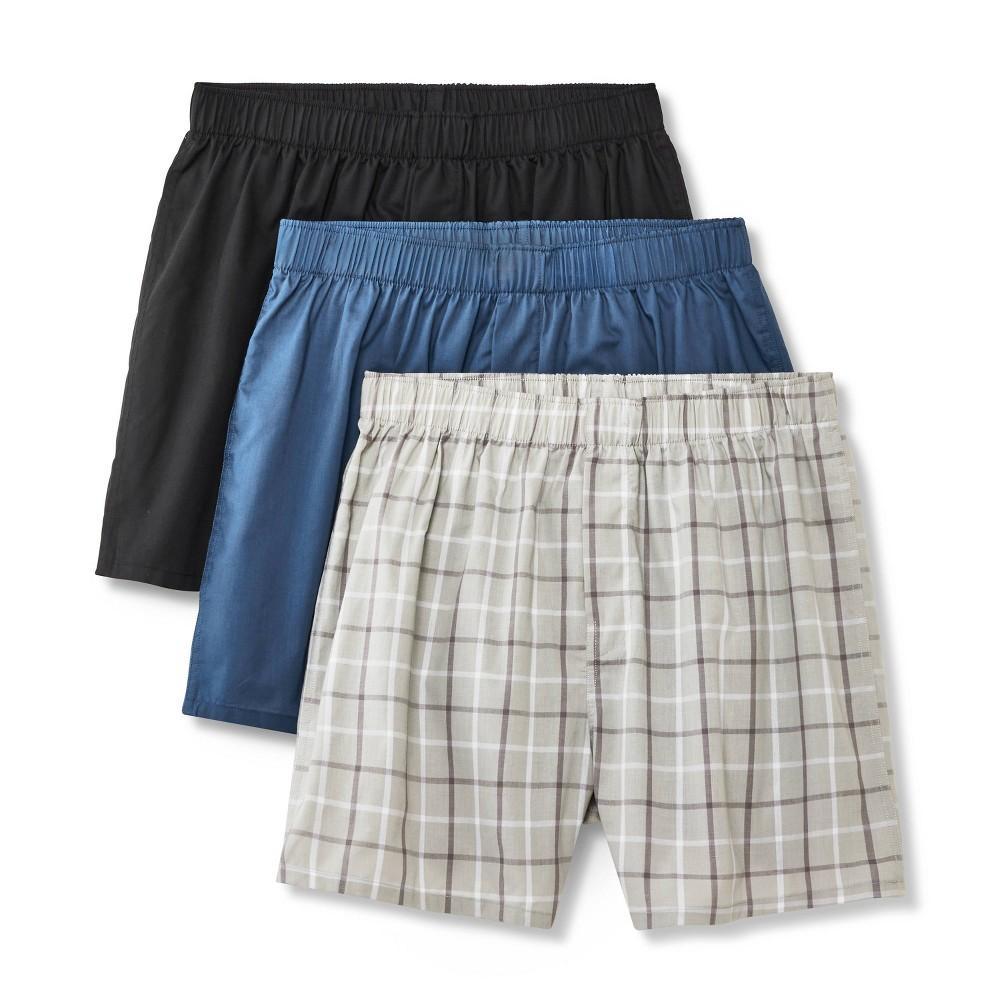 Mens Woven Boxers 3pk - Dealworthy Blue/Black Product Image