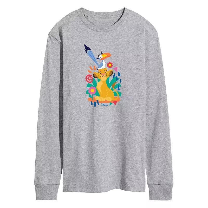 Disneys Lion King Simba & Zazu Mens Long Sleeve Graphic Tee Grey Gray Product Image