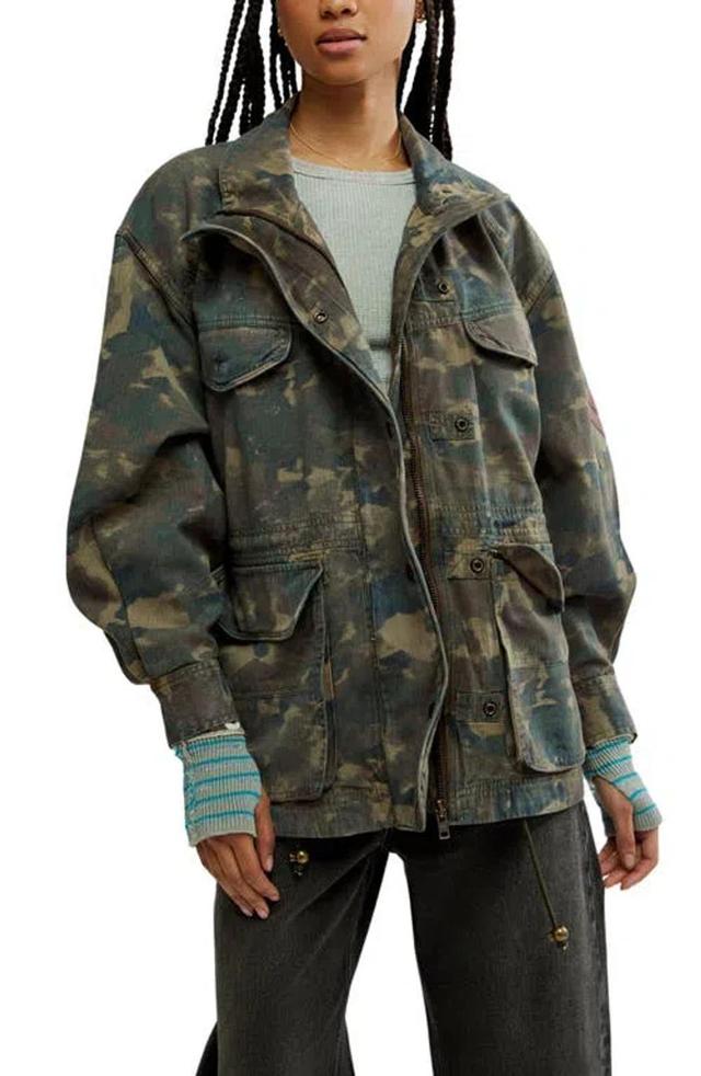 FREE PEOPLE Arya Camo Cotton Twill Utility Jacket In Dusty Olive Combo Product Image