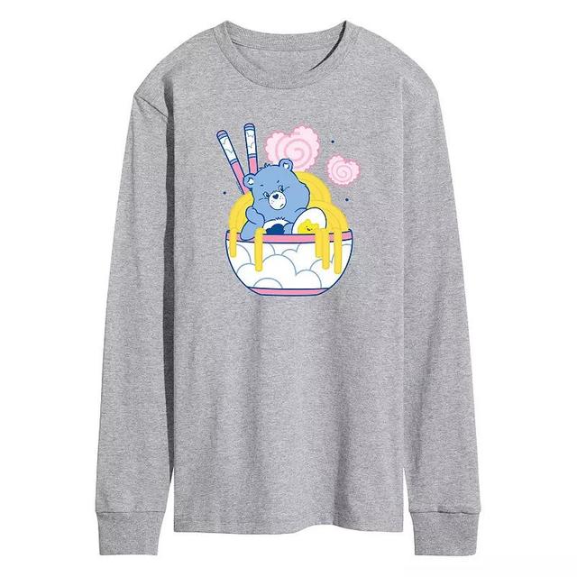 Mens Care Bears Grumpy Ramen Bowl Long Sleeve Graphic Tee Grey Gray Product Image