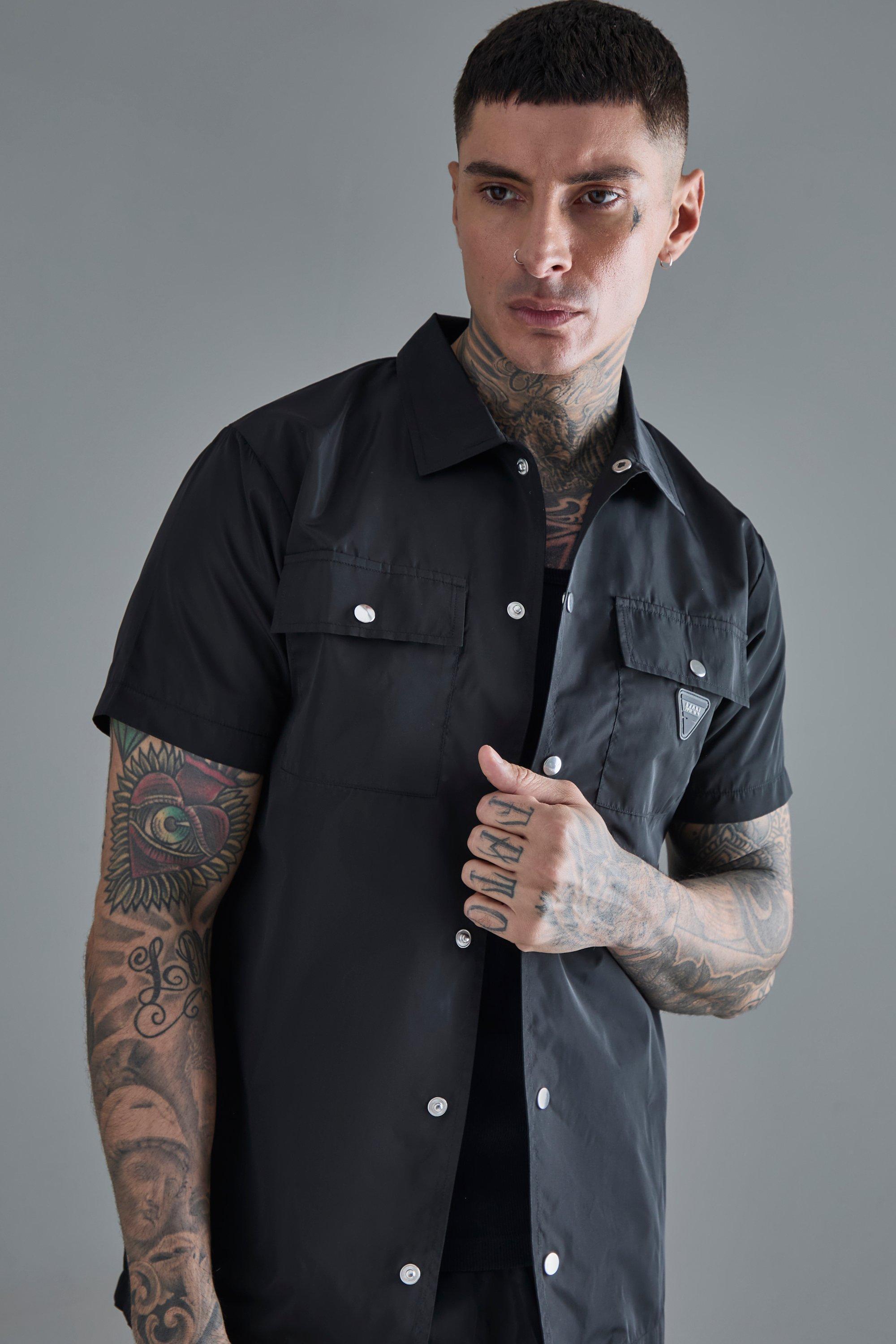 Tall Regular Patch Pocket Nylon Man Overshirt | boohooMAN USA Product Image