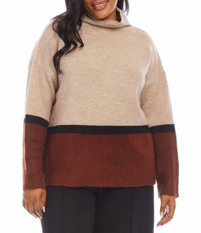 Karen Kane Plus Size Colorblock Turtleneck Long Sleeve Oversized Sweater Product Image