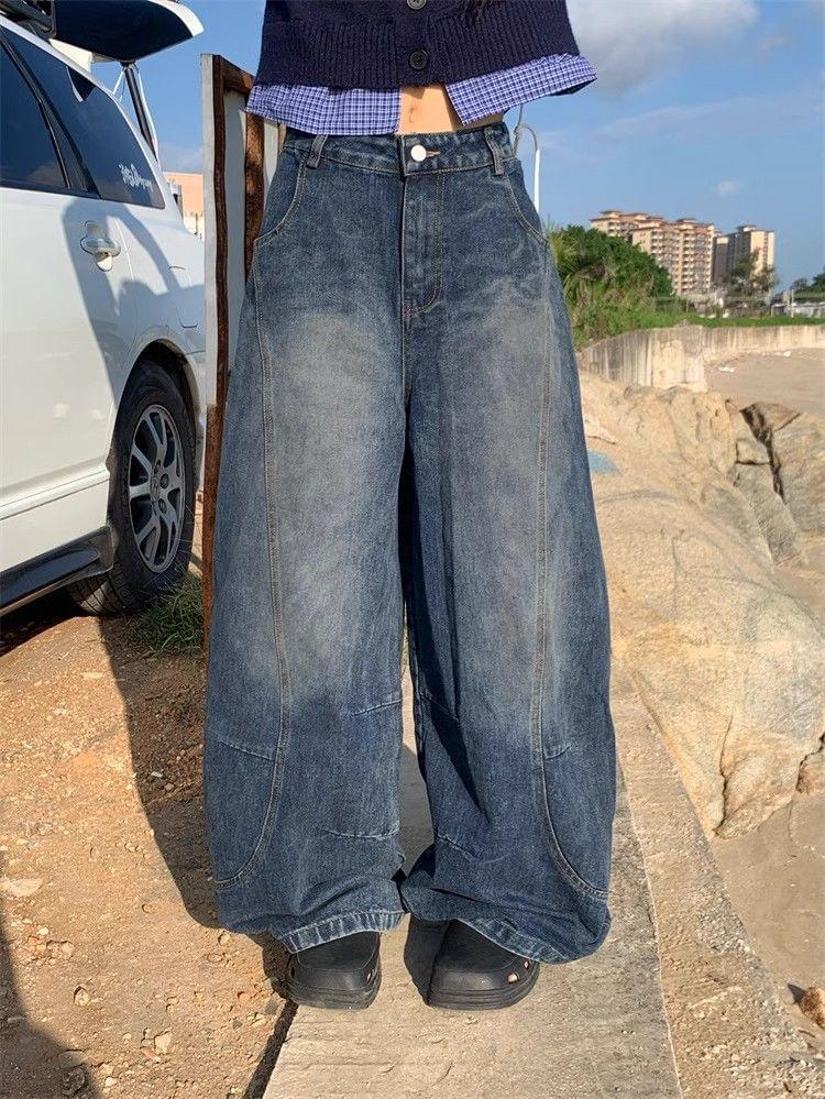 Low Waist Washed Wide Leg Jeans Product Image