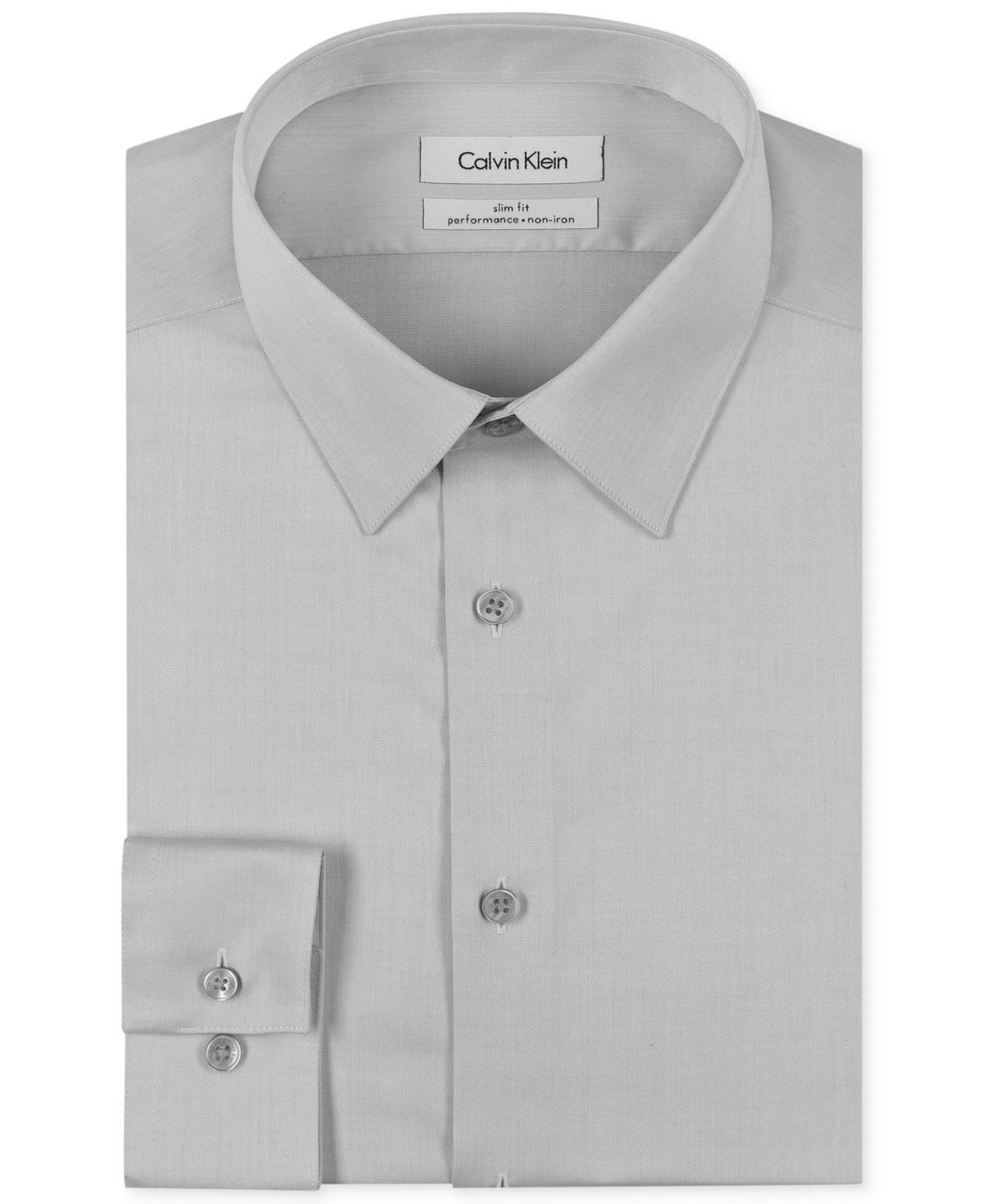 Calvin Klein Steel Mens Classic-Fit Non-Iron Performance Herringbone Dress Shirt Product Image