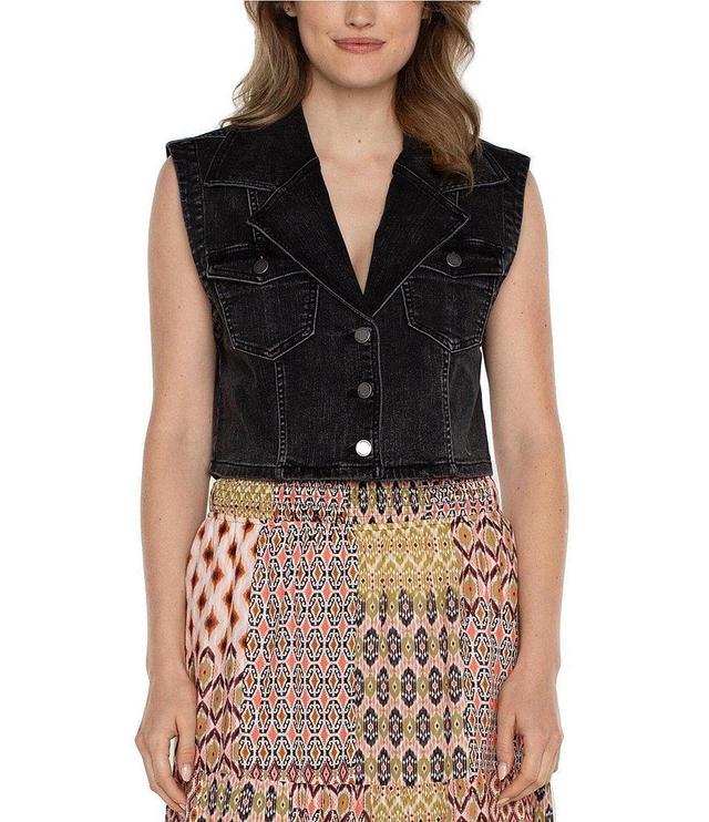 Liverpool Los Angeles Stretch Denim Notch Collar Sleeveless Button Front Cropped Vest Product Image