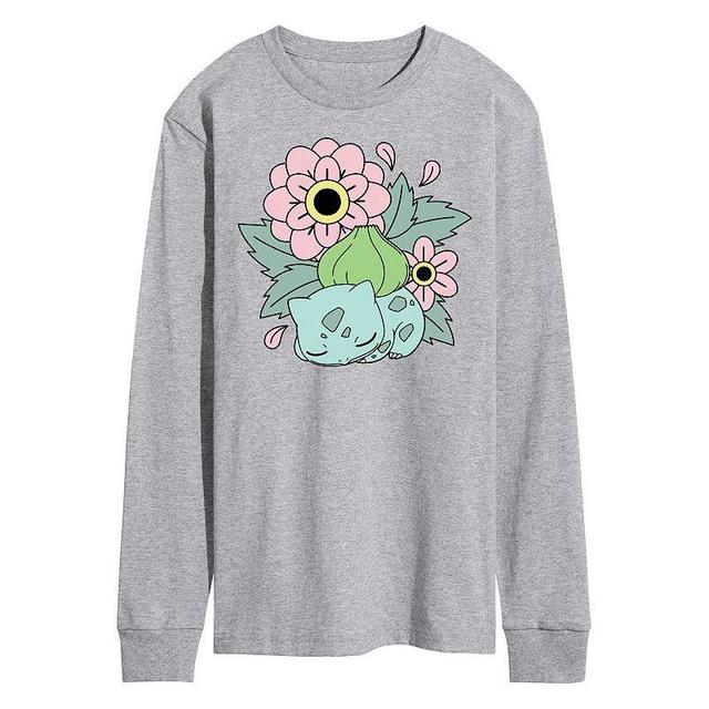 Mens Pokmon Bulba Flowers Long Sleeve Graphic Tee Grey Gray Product Image