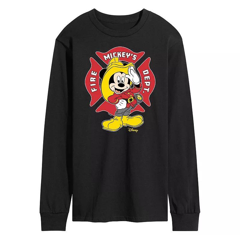 Disneys Mickey Mouse Mens Fire Dept. Badge Long Sleeve Graphic Tee Blue Product Image