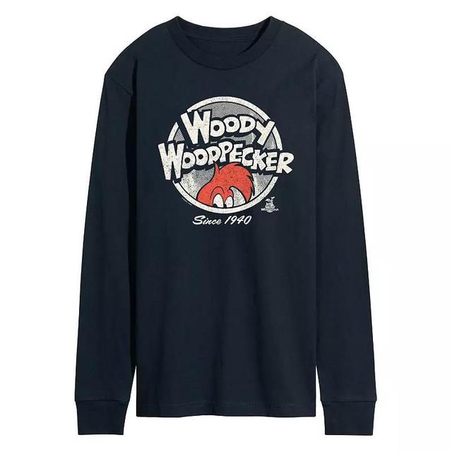 Mens Woody Woodpecker Vintage Logo Long Sleeve Graphic Tee Blue Product Image