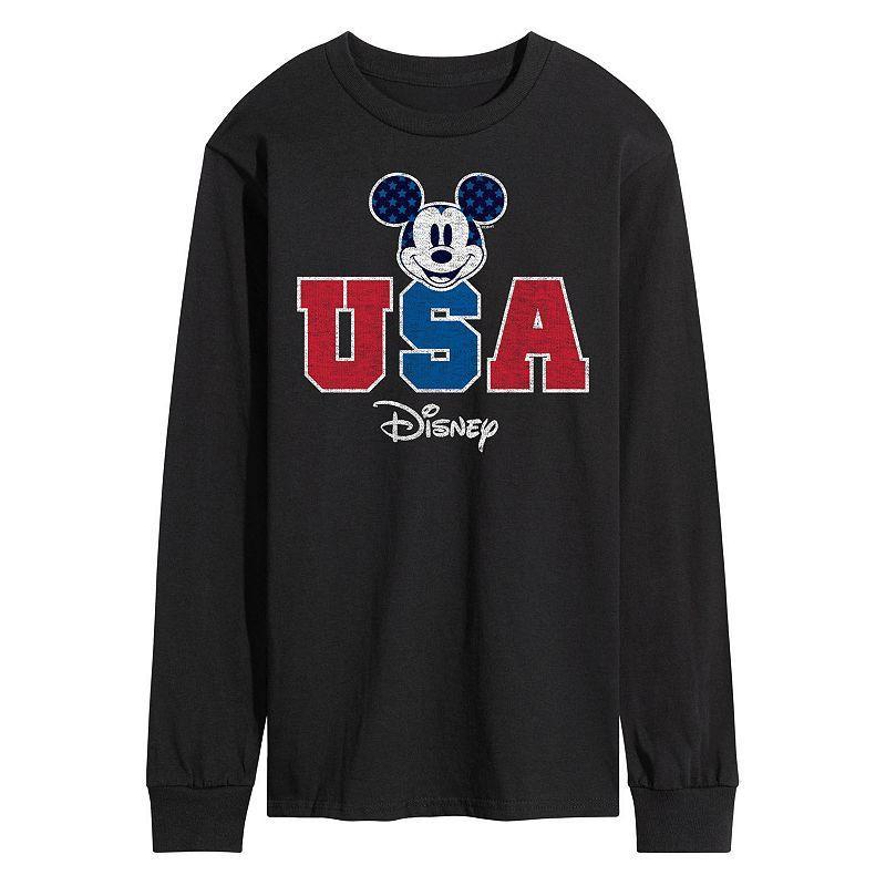 Disneys Mickey Mouse Mens USA Long Sleeve Graphic Tee Med Grey Product Image