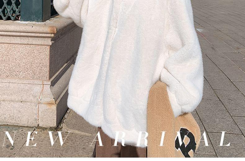 Plain Hood Faux Fur Jacket Product Image