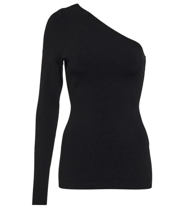 One-shoulder Stretch-knit Top In Black Product Image