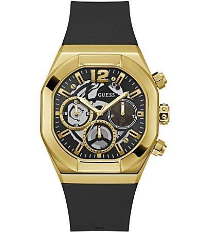 Guess Mens Multi-Function Black Silicone Watch, 42mm - Black Product Image