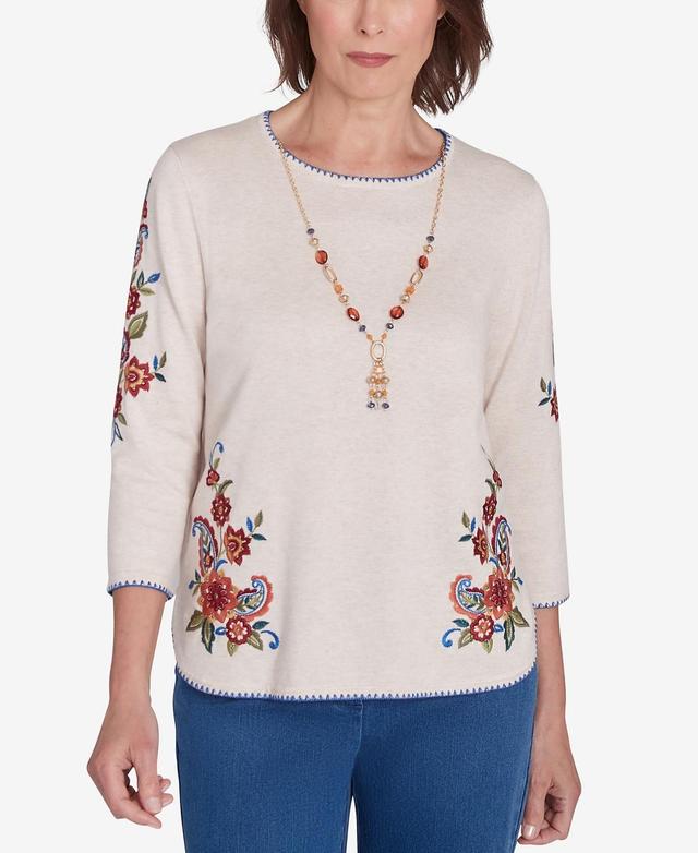 Alfred Dunner Harvest Moon Womens Paisley Floral Top With Detachable Necklace Product Image