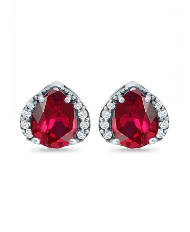 Aleure Precioso Sterling Silver Lab-Created Gemstone & Cubic Zirconia Pear Stud Earrings, Womens, Red Product Image