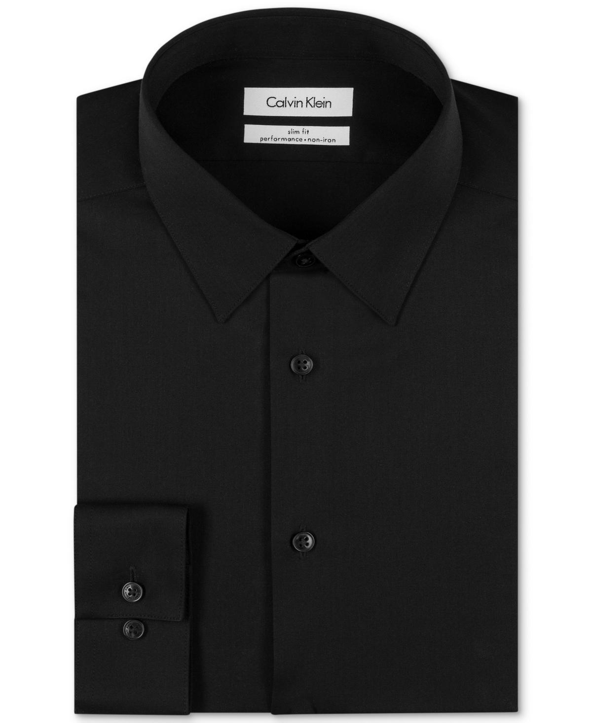 Calvin Klein Steel Mens Classic-Fit Non-Iron Performance Herringbone Dress Shirt Product Image