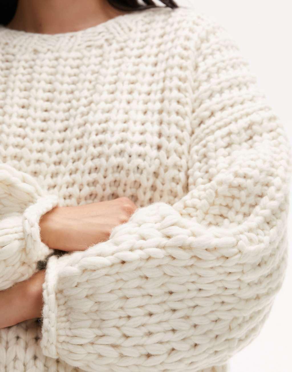 Topshop hand knitted chunky sweater in ivory Product Image