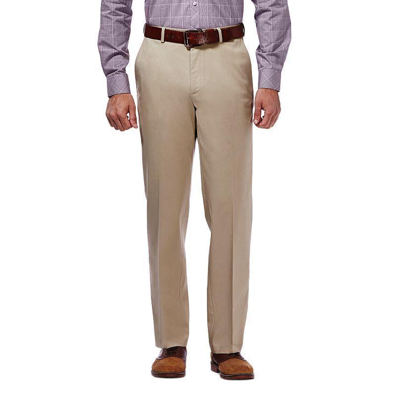 Mens Haggar Premium No-Iron Khaki Stretch Classic-Fit Flat-Front Pants Med Brown Product Image