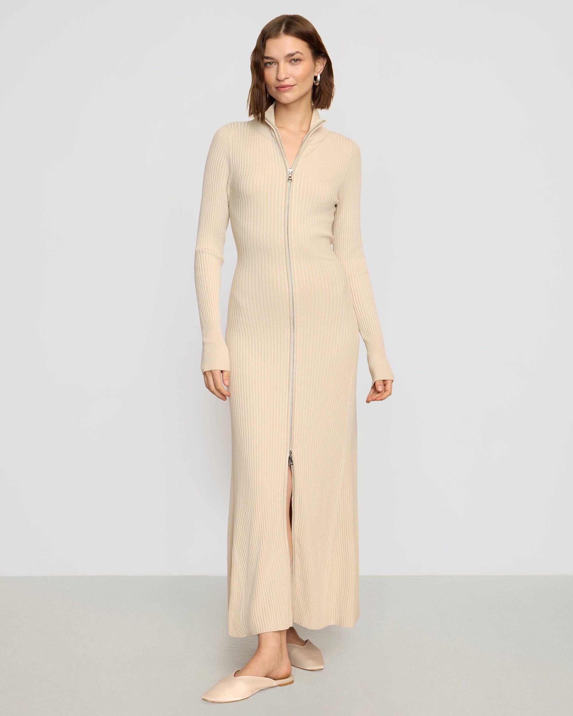 Janne Ribbed Two-Way Zip Sweater Dress Product Image