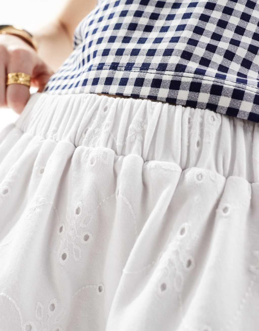 ASOS DESIGN tiered broderie skirt in white Product Image