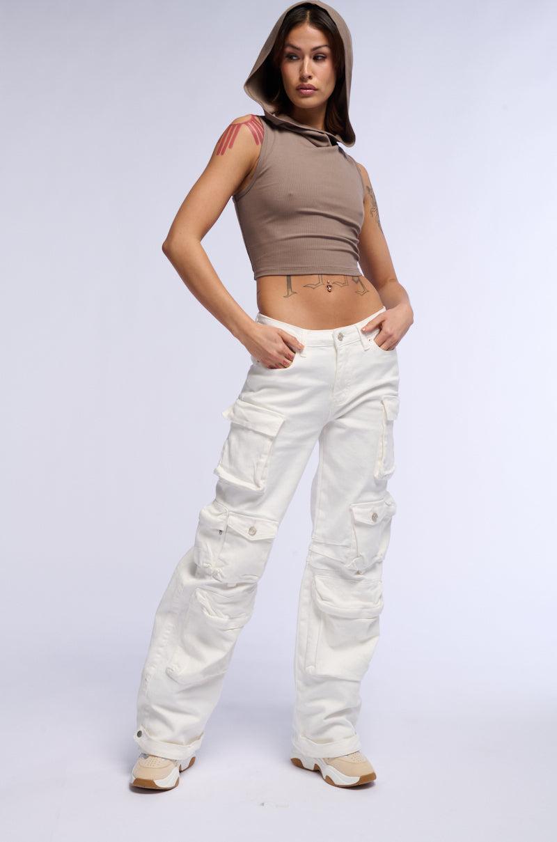 BROOKLYN CARGO POCKET WIDE LEG JEAN IN WHITE Product Image