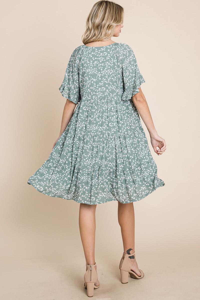 Tiered Floral Printed Flutter Short Sleeve Dress Product Image