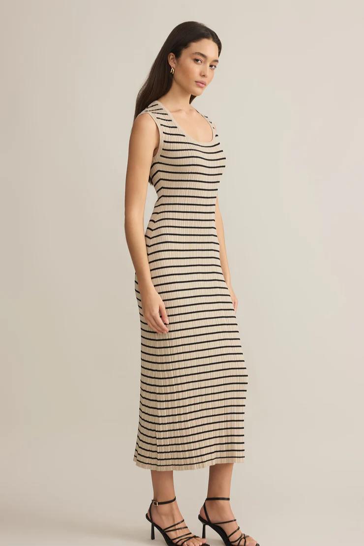 Giselle Stripe Rib Maxi Dress- Sandshell Product Image