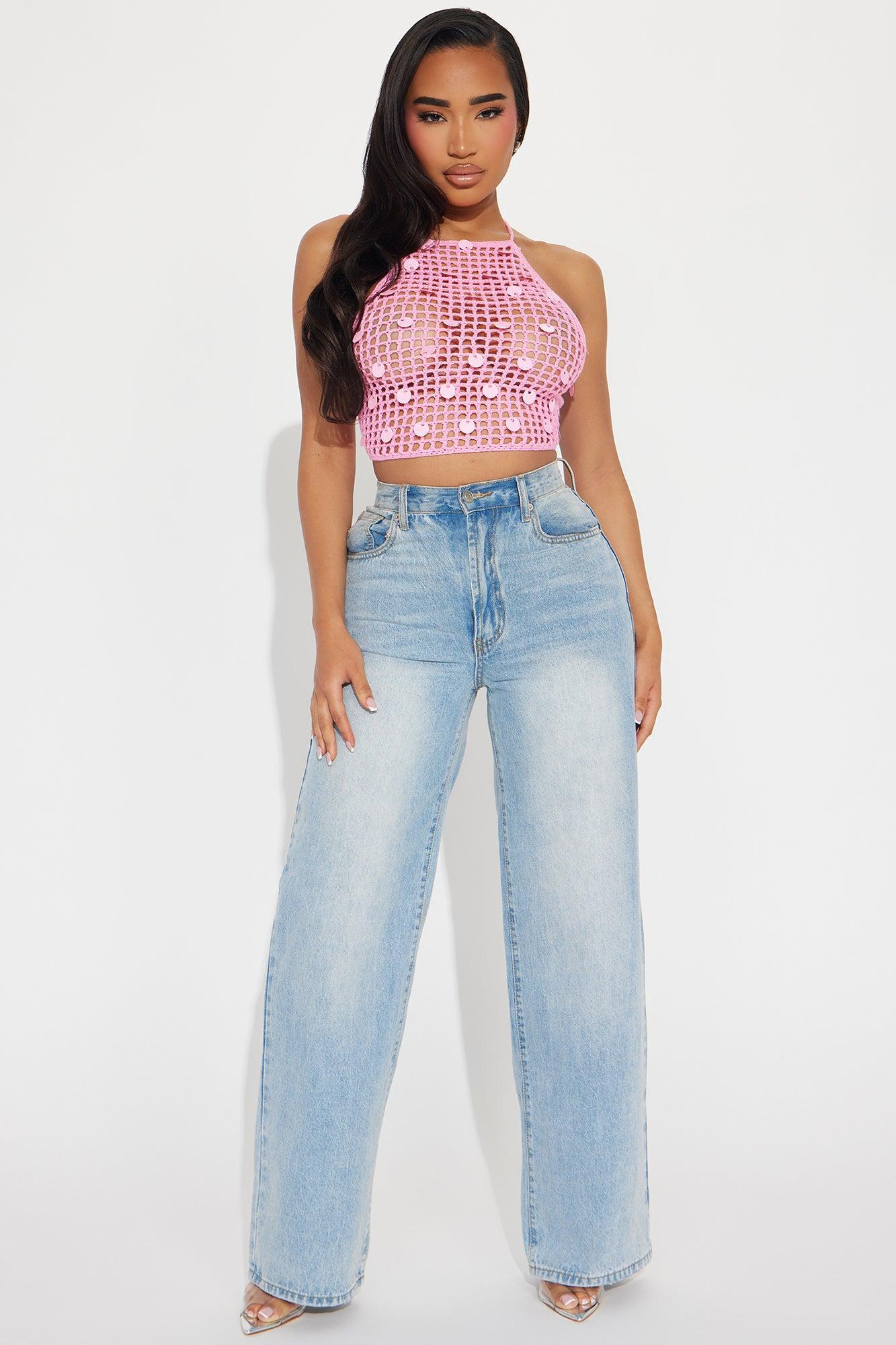 Weekend Vibe Sequin Crochet Top - Pink Product Image